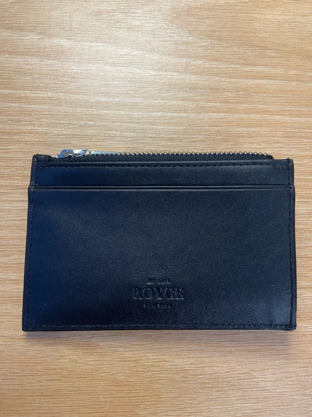ROYCE New York Black Leather Card & Zip Pocket Holder
